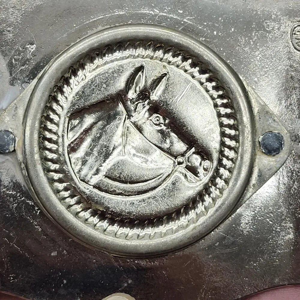 Vintage Chambers Belt Co. Ford Mustang Belt Buckle Horse Head Insert Scroll Work